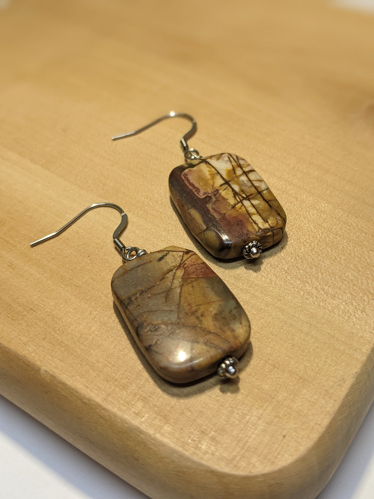 RECTANGULAR SHAPED CHERRY CREEK JASPER GEMSTONE EARRINGS-EARRINGS-Jipsi Junk-JipsiJunk