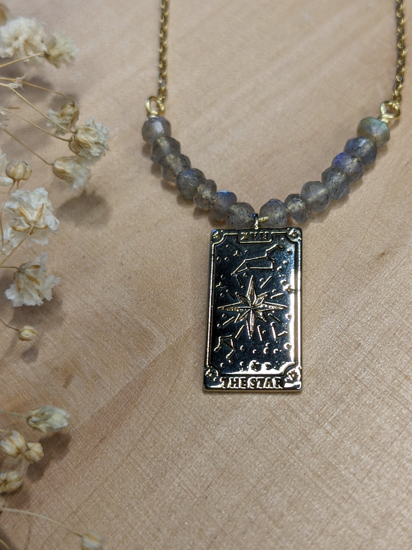 THE STAR TAROT CARD NECKLACE WITH LABRADORITE-Jewelry-JipsiJunk-JipsiJunk