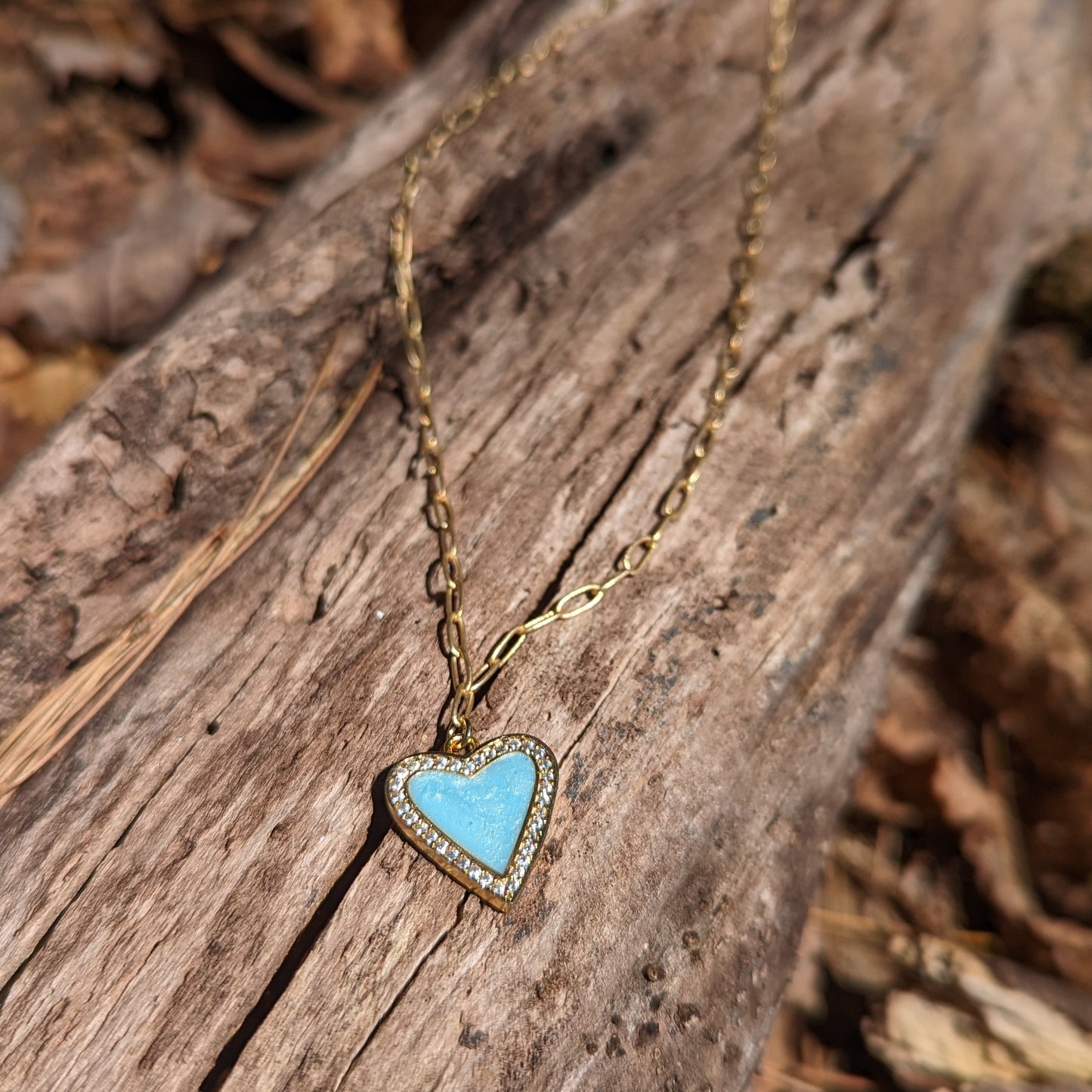TIFFANY BLUE RESIN HEART NECKLACE WITH CZ-Jipsi Junk-JipsiJunk
