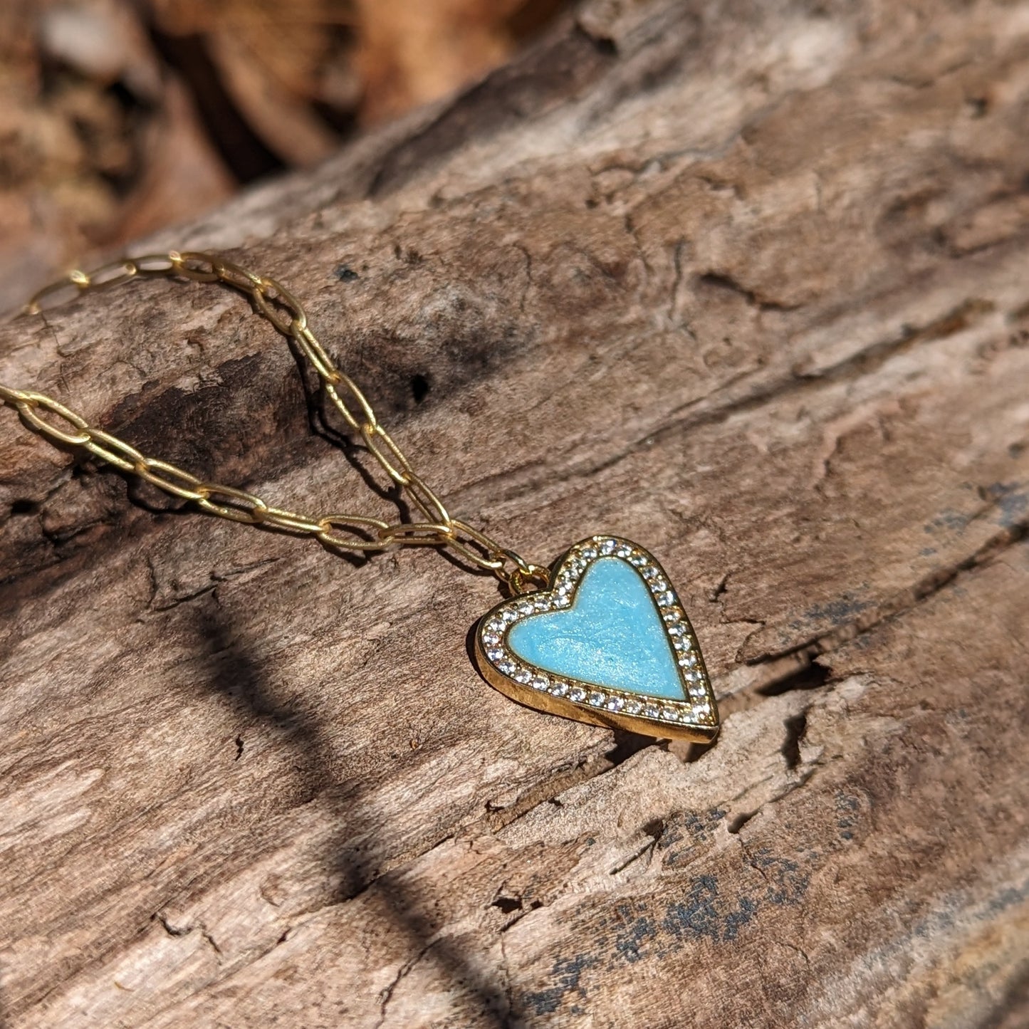 TIFFANY BLUE RESIN HEART NECKLACE WITH CZ-Jipsi Junk-JipsiJunk