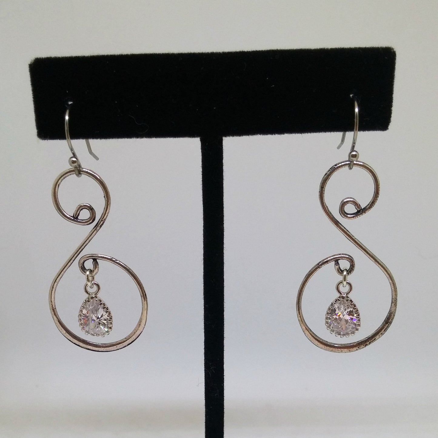 ELEGANT SPIRAL AND CUBIC ZIRCONIA TEARDROP EARRINGS-EARRINGS-JipsiJunk-JipsiJunk