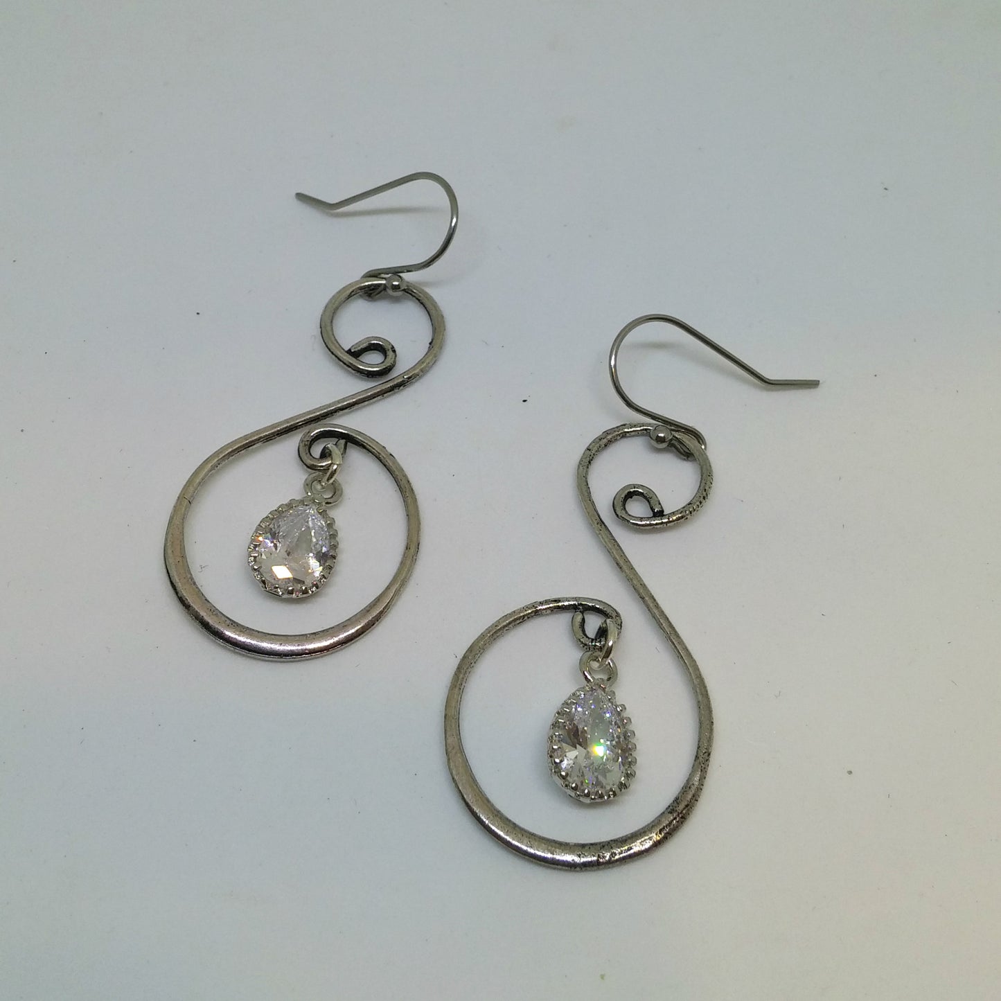ELEGANT SPIRAL AND CUBIC ZIRCONIA TEARDROP EARRINGS-EARRINGS-JipsiJunk-JipsiJunk