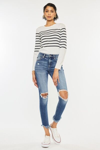 Kancan High Waist Distressed Raw Hem Ankle Skinny Jeans-Trendsi-JipsiJunk