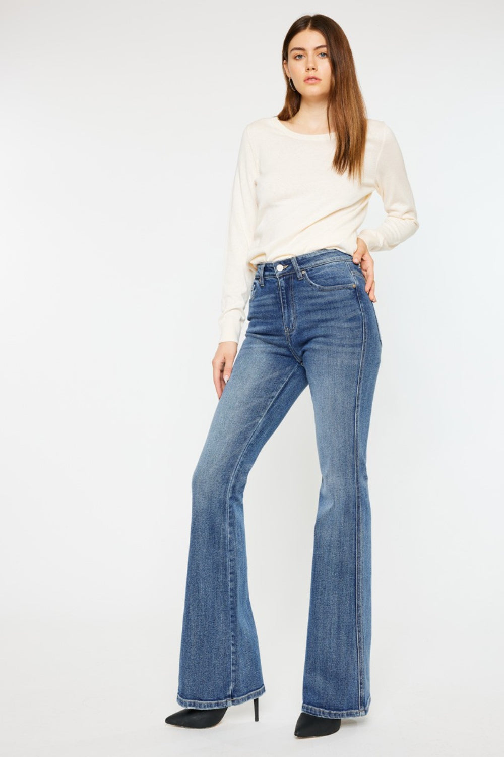 Kancan Cat's Whiskers High Waist Flare Jeans-bottoms-Trendsi-JipsiJunk