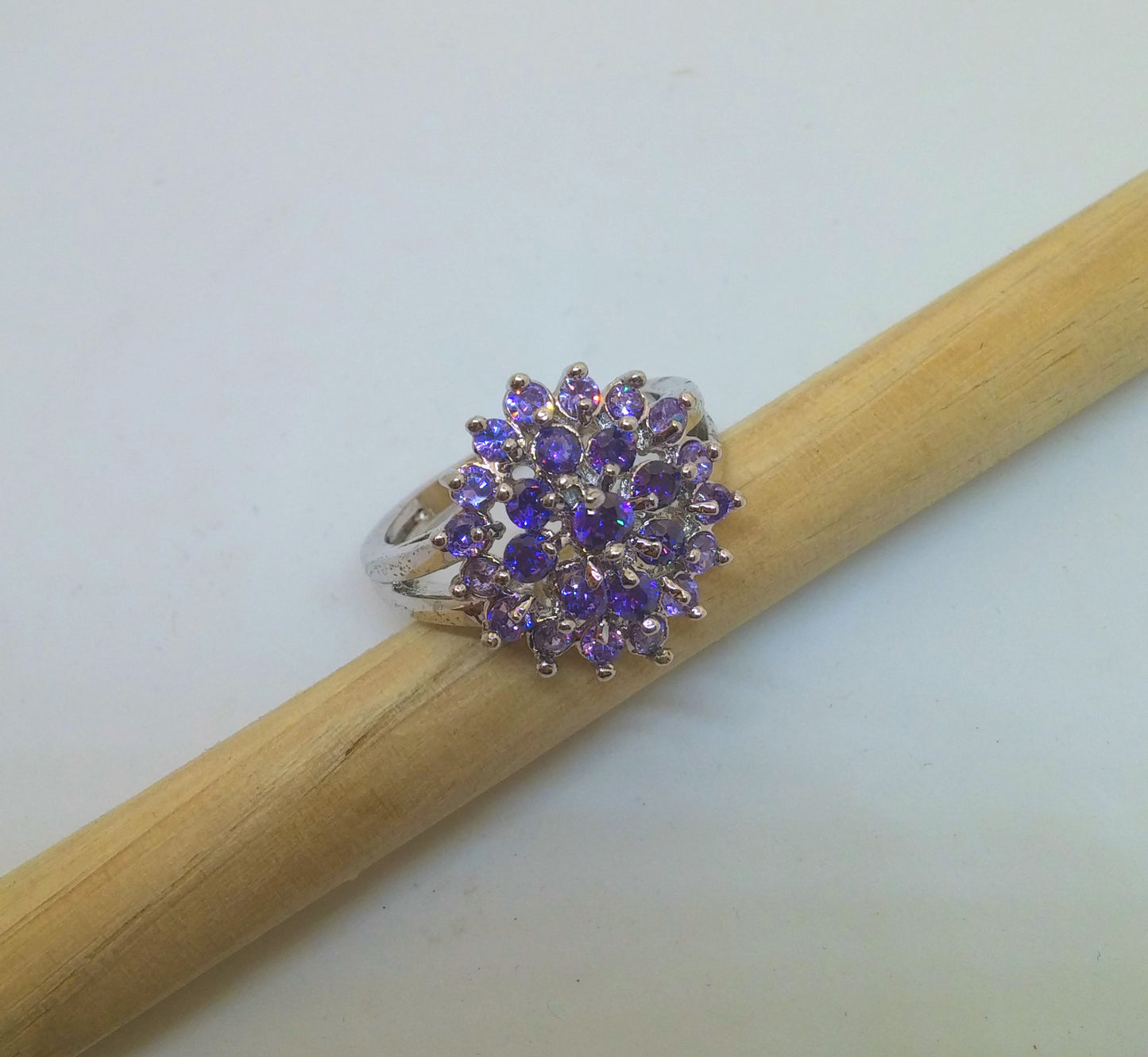 GRADE A OMBRE AMETHYST HALO RING IN STERLING SILVER-RINGS-JipsiJunk-JipsiJunk