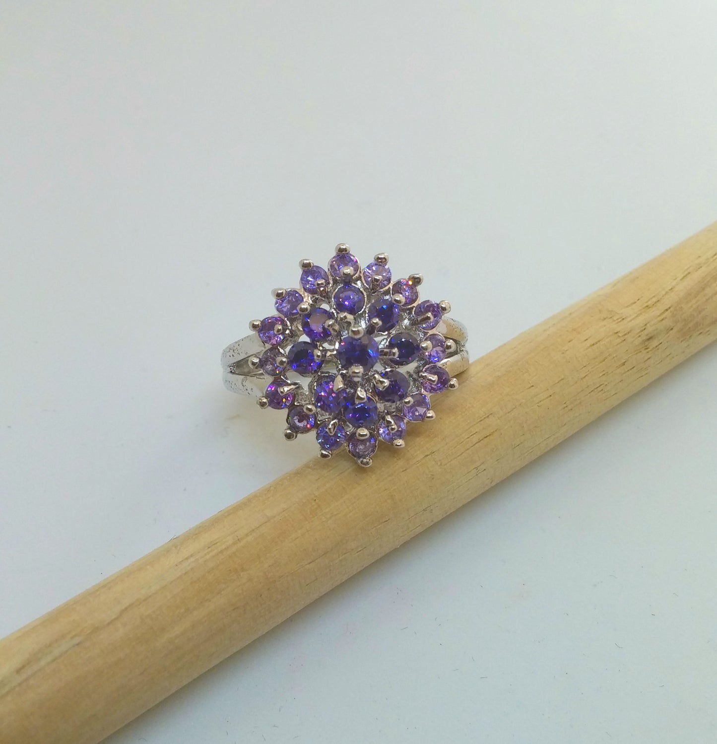GRADE A OMBRE AMETHYST HALO RING IN STERLING SILVER-RINGS-JipsiJunk-JipsiJunk