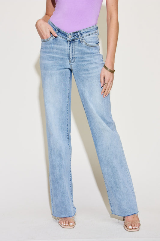 Judy Blue Full Size V Front Waistband Straight Jeans-bottoms-Trendsi-JipsiJunk