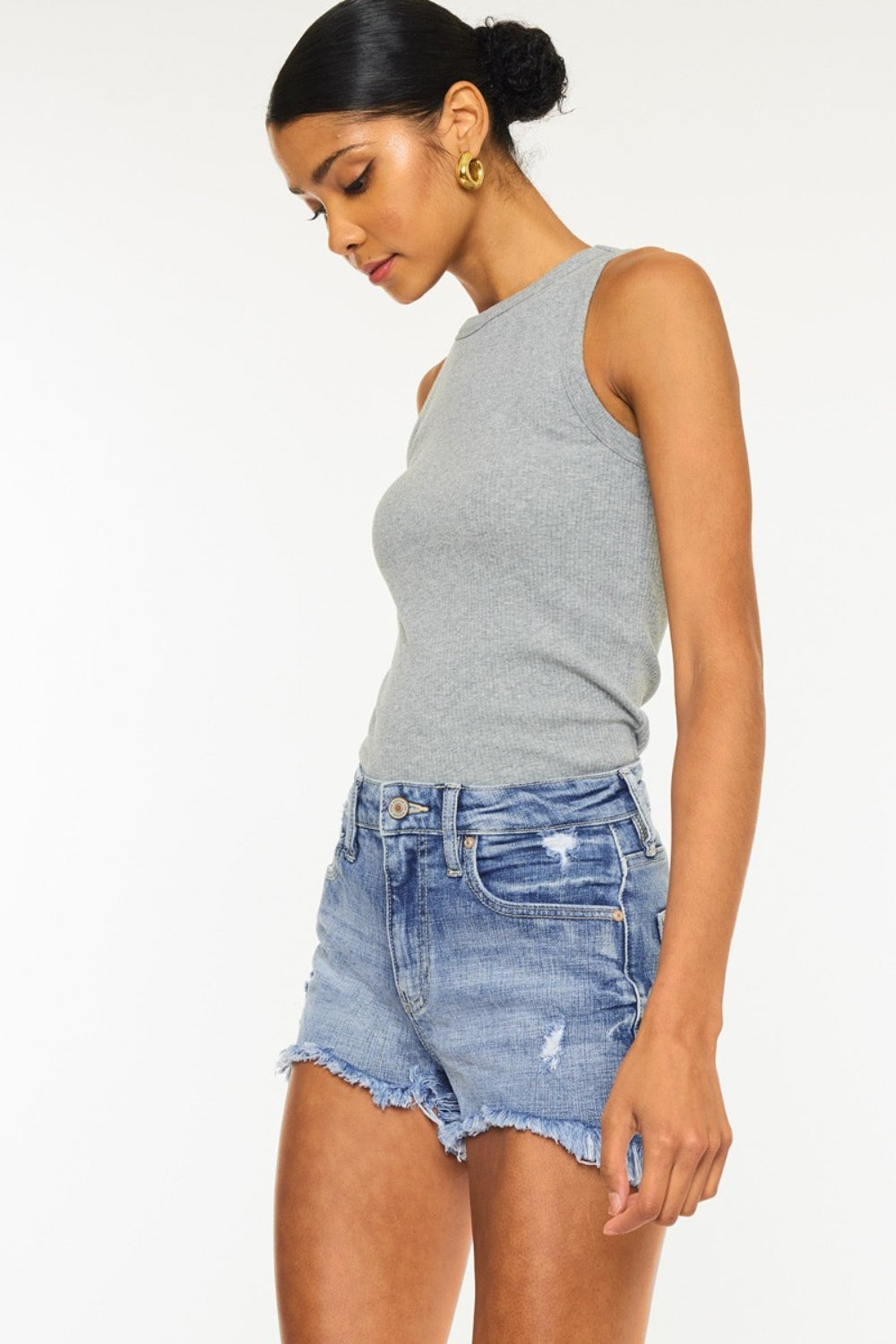 Kancan Distressed Raw Hem Denim Shorts-bottoms-Trendsi-JipsiJunk