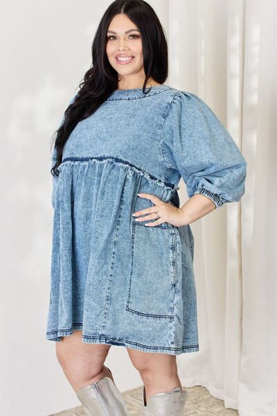 HEYSON Full Size Oversized Denim Babydoll Dress-Trendsi-JipsiJunk
