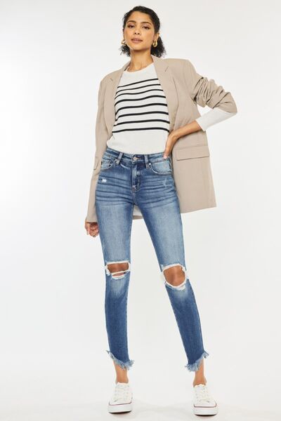 Kancan High Waist Distressed Raw Hem Ankle Skinny Jeans-Trendsi-JipsiJunk