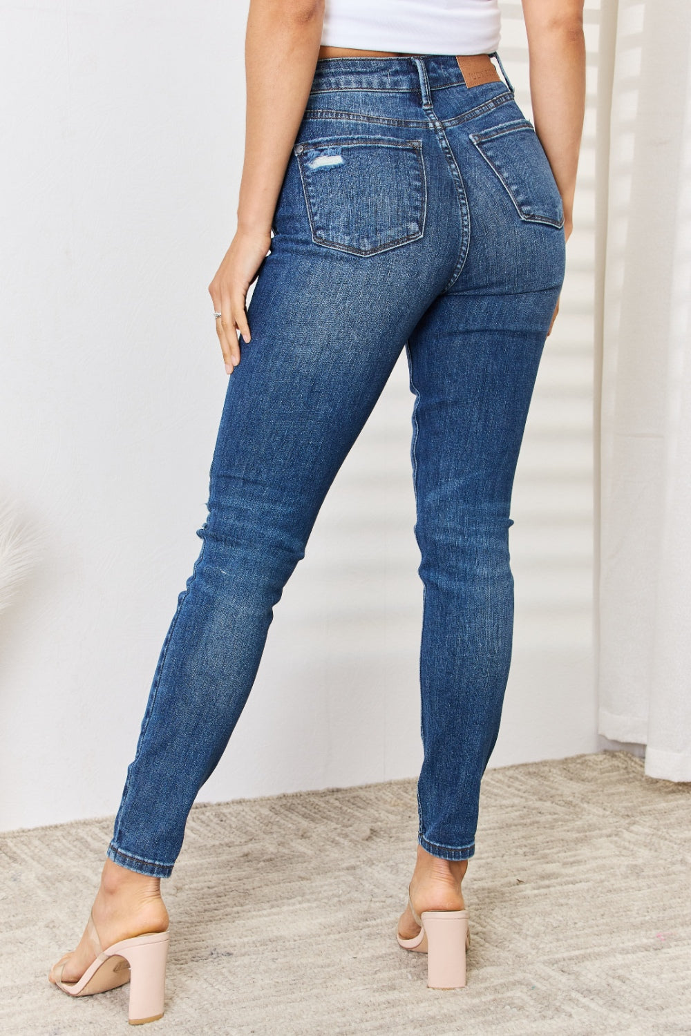 Judy Blue Full Size High Waist Distressed Slim Jeans-Bottoms-Trendsi-JipsiJunk