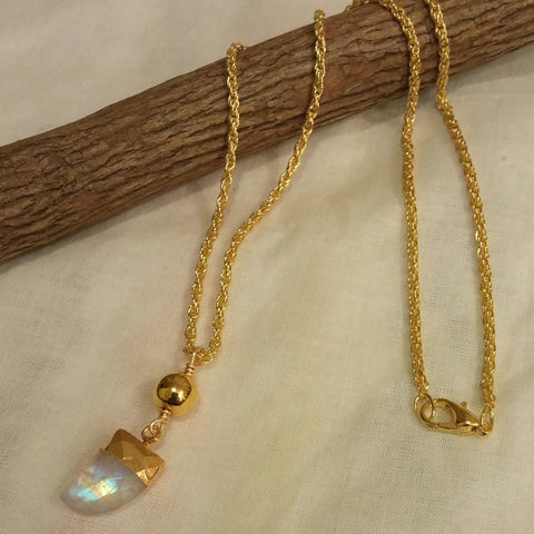 GOLD AND RAINBOW MOONSTONE TUSK NECKLACE-NECKLACES-JipsiJunk-JipsiJunk