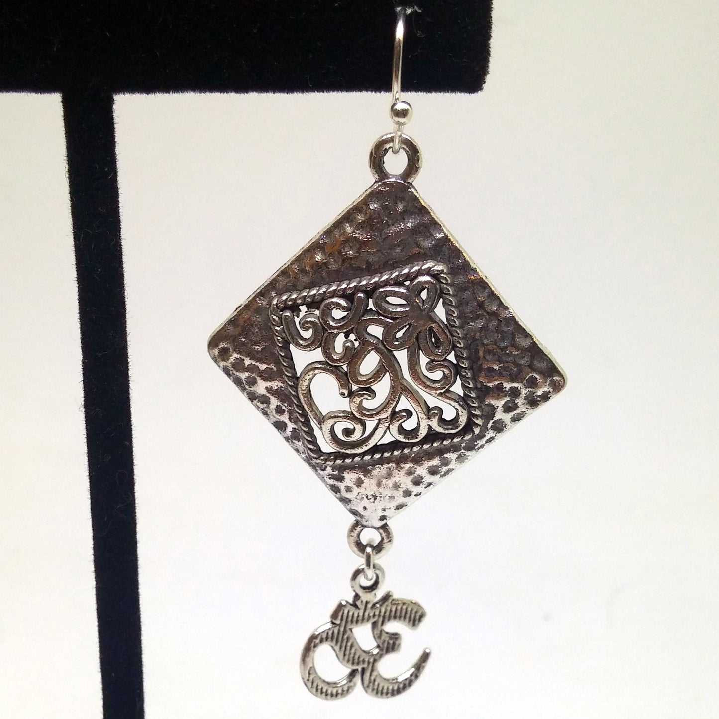 HAMMERED SWIRLY DIAMOND, NAMASTE DANGLE EARRINGS-earrings-JipsiJunk-JipsiJunk