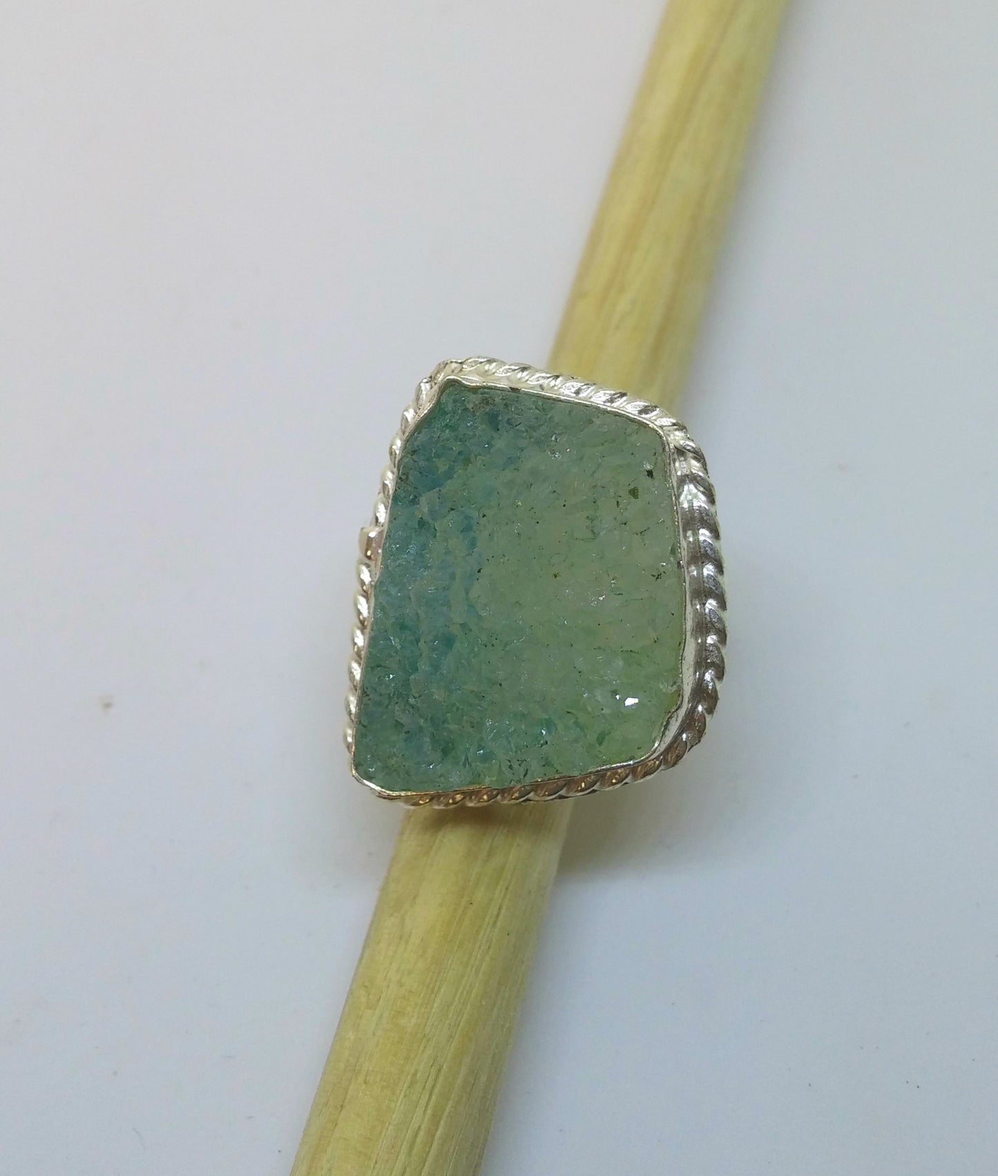 HANDCRAFTED SEAFOAM GREEN OMBRE DRUZY RING IN STERLING SILVER-RINGS-JipsiJunk-JipsiJunk