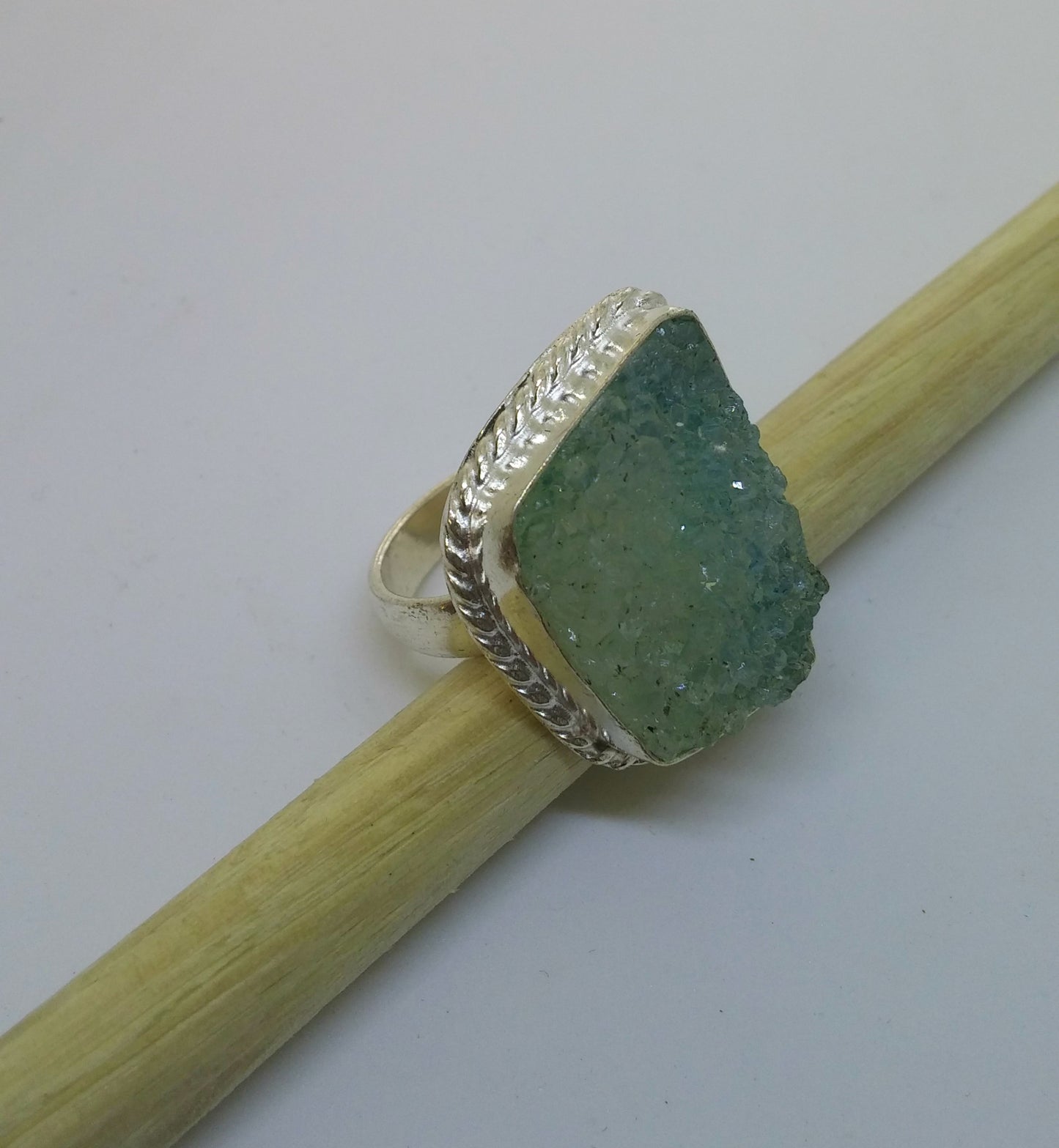 HANDCRAFTED SEAFOAM GREEN OMBRE DRUZY RING IN STERLING SILVER-RINGS-JipsiJunk-JipsiJunk