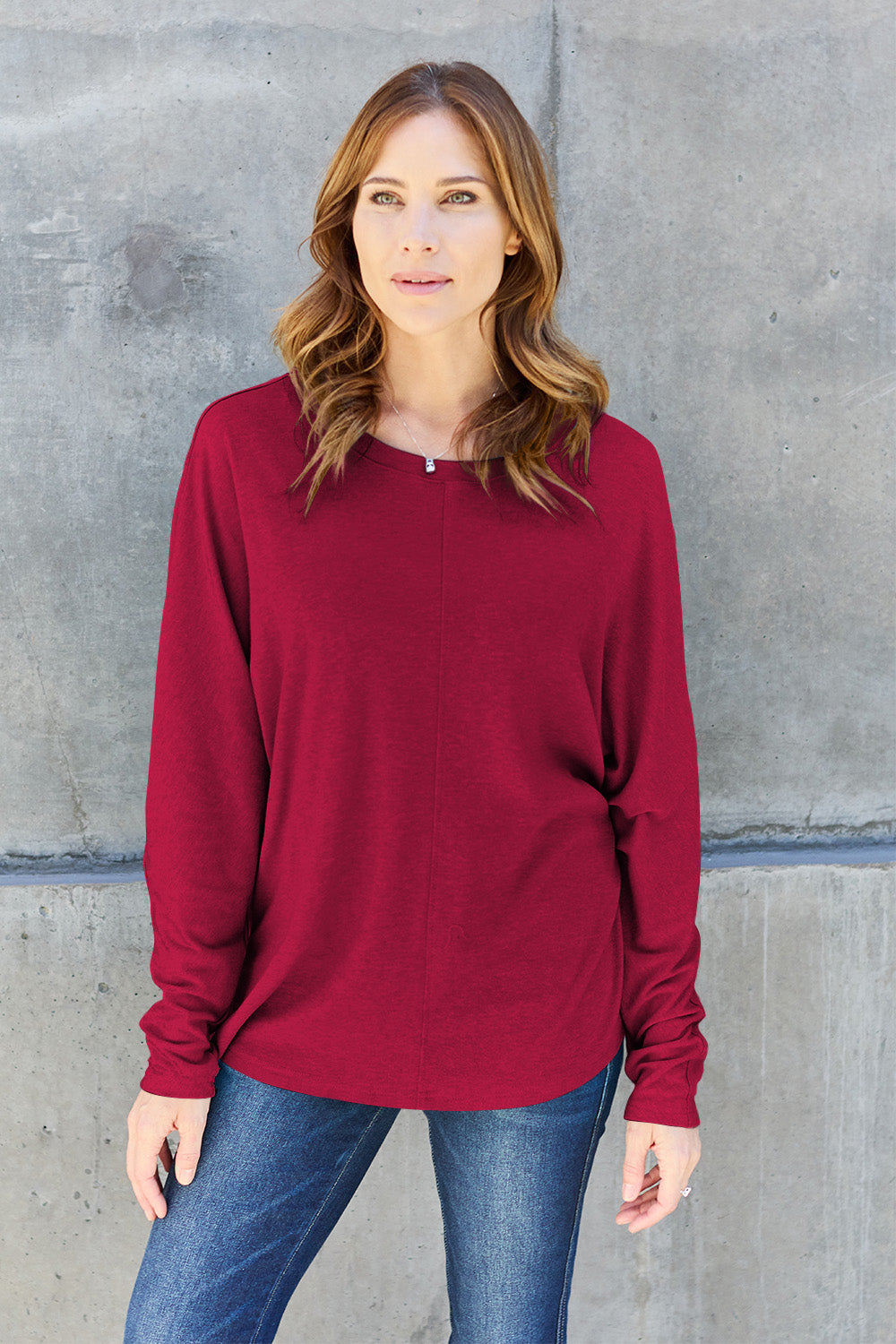 Double Take Full Size Round Neck Long Sleeve T-Shirt-Trendsi-JipsiJunk