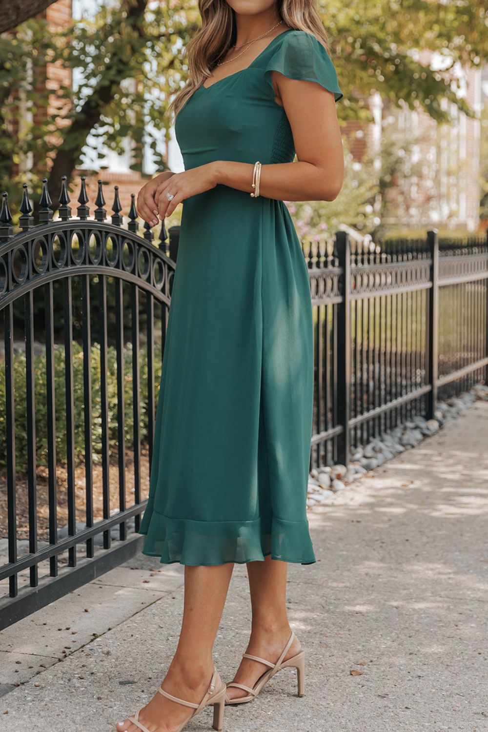 Cutout Ruffle Hem Cap Sleeve Dress-Trendsi-JipsiJunk