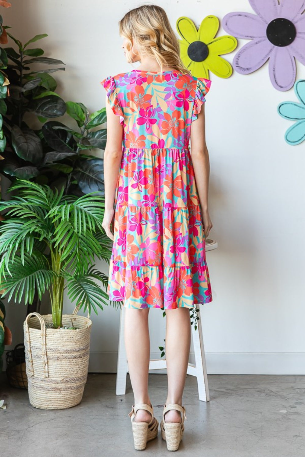 Heimish Full Size Floral Cap Sleeve Tiered Dress-Trendsi-JipsiJunk