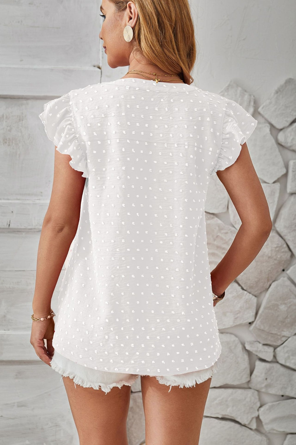 Swiss Dot Ruffled Cap Sleeve T-Shirt-Trendsi-JipsiJunk