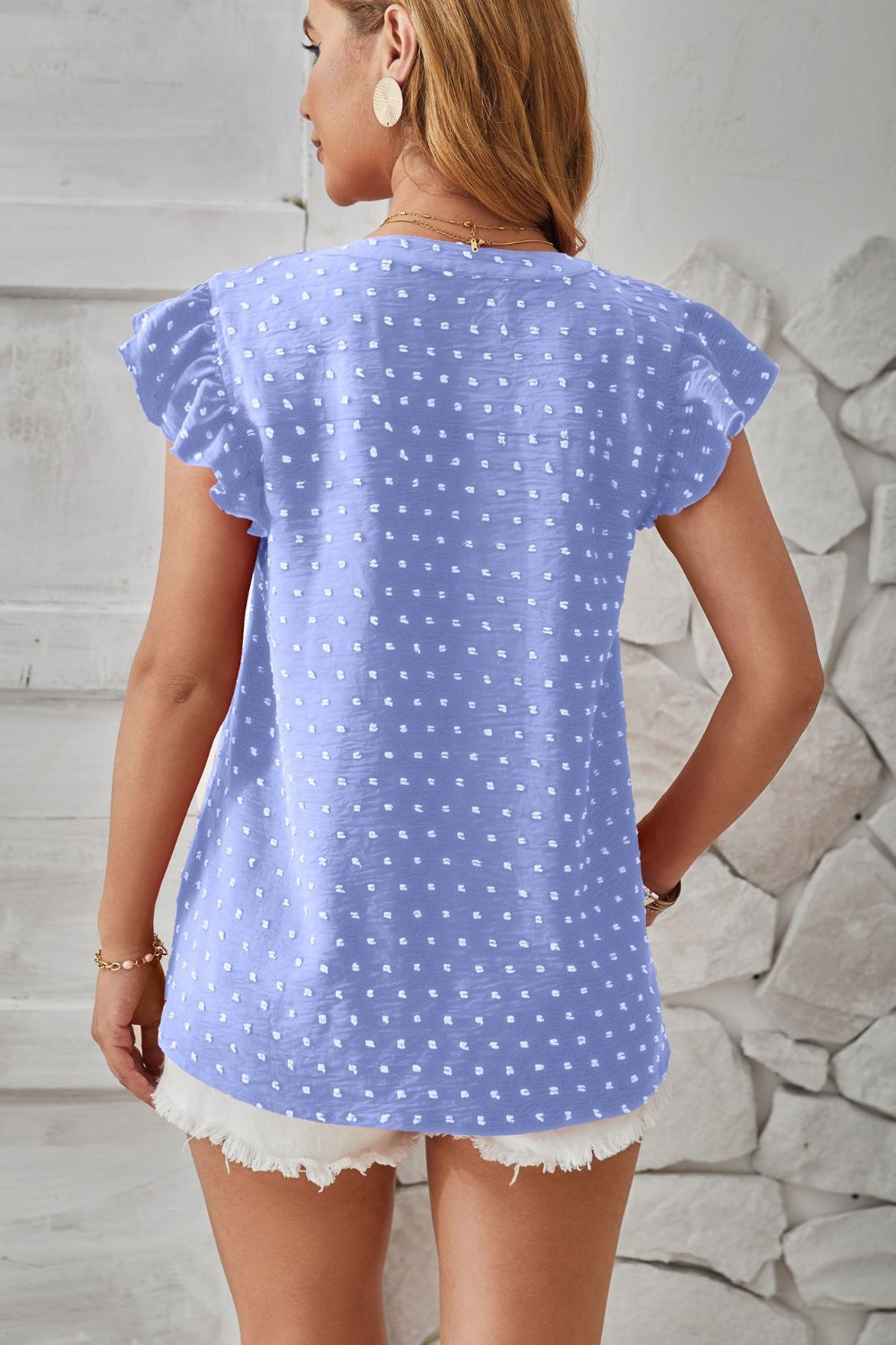 Swiss Dot Ruffled Cap Sleeve T-Shirt-Trendsi-JipsiJunk