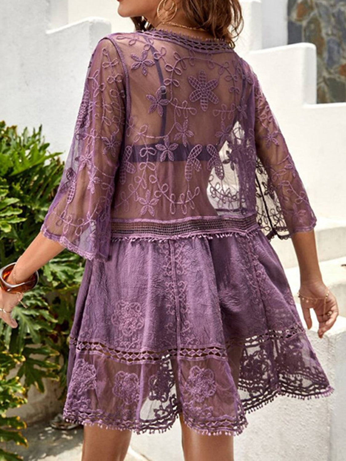 Lace Detail Plunge Cover-Up Dress-Trendsi-JipsiJunk
