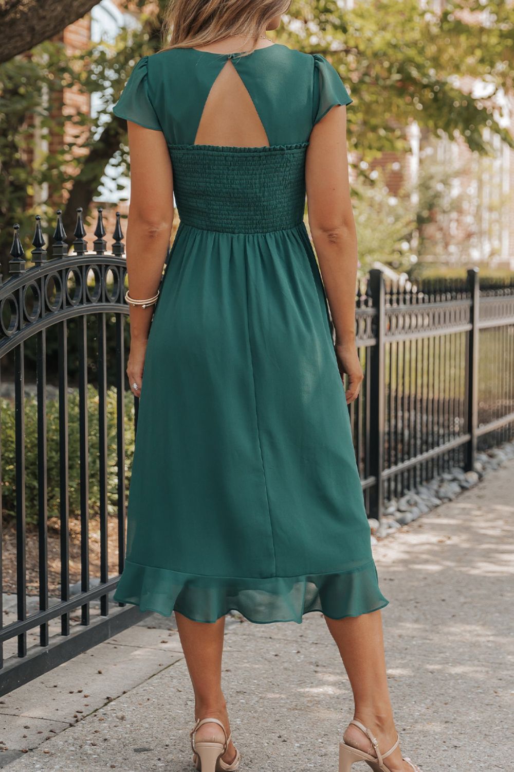 Cutout Ruffle Hem Cap Sleeve Dress-Trendsi-JipsiJunk