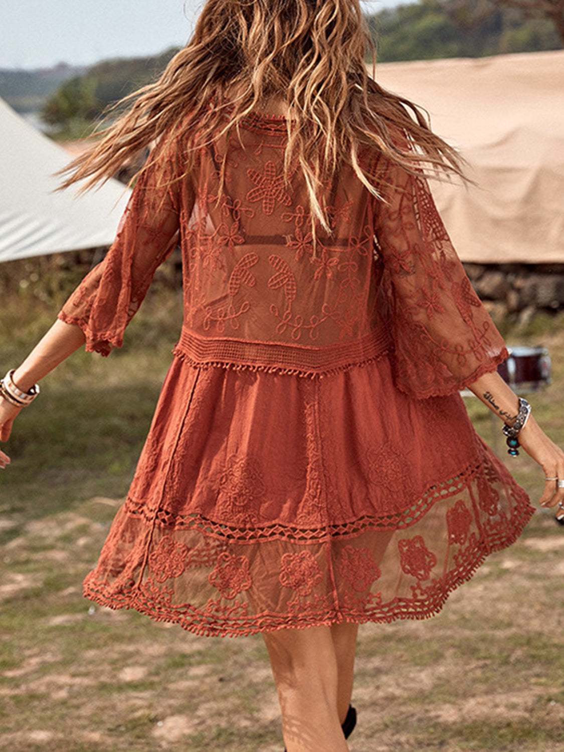 Lace Detail Plunge Cover-Up Dress-Trendsi-JipsiJunk