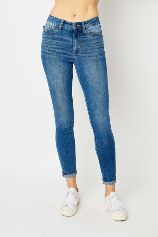 Judy Blue Full Size Cuffed Hem Skinny Jeans-Bottoms-Trendsi-JipsiJunk
