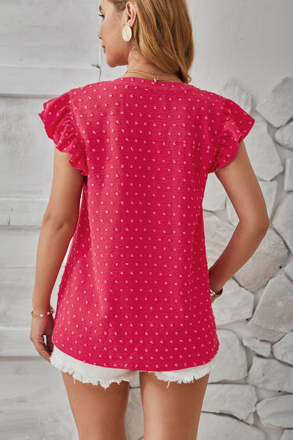 Swiss Dot Ruffled Cap Sleeve T-Shirt-Trendsi-JipsiJunk