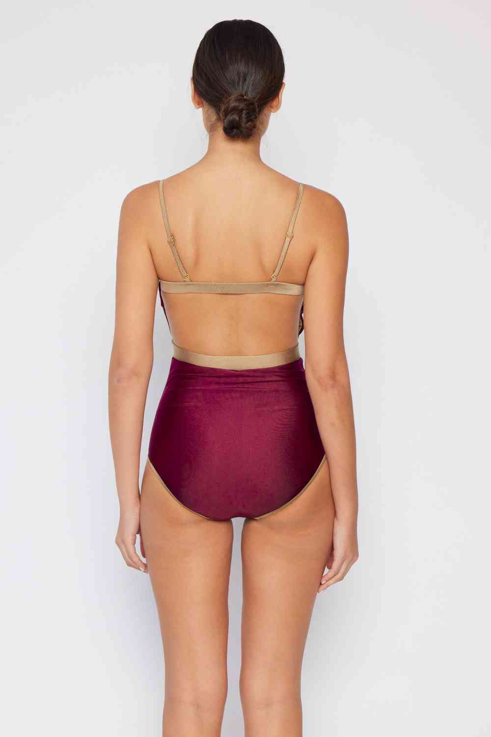 Marina West Swim Wave Break Contrast Trim One-Piece in Wine-Swimwear-Trendsi-JipsiJunk