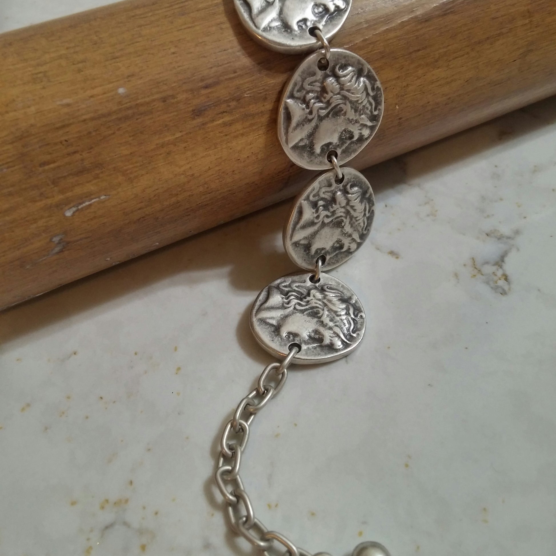 VINTAGE COIN TURKISH SILVER CHARM BRACELET-BRACELETS-JipsiJunk-JipsiJunk