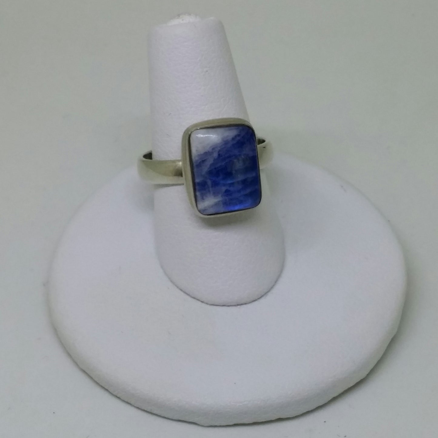 RECTANGULAR BLUE MOONSTONE RING IN A STERLING SILVER BEZEL SETTING-RINGS-Jipsi Junk-JipsiJunk