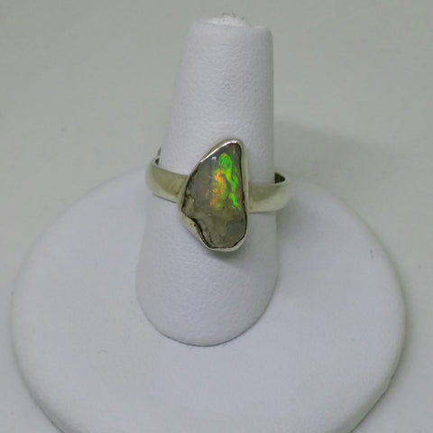 ROUGH OPAL NUGGET BEZEL SET GEMSTONE RING IN STERLING SILVER-RINGS-Jipsi Junk-JipsiJunk