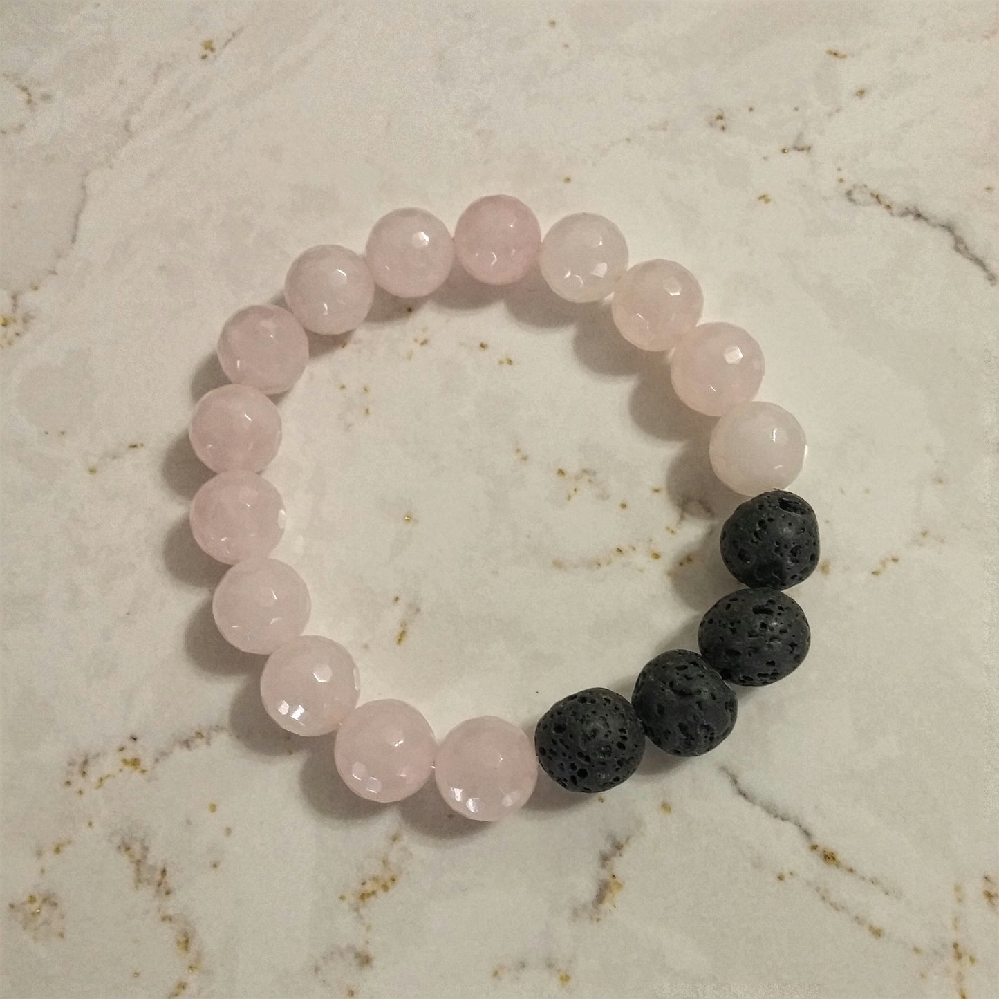 ROSE QUARTZ AND BLACK LAVA AROMATHERAPY DIFFUSER STRETCH BRACELET-BRACELETS-Jipsi Junk-JipsiJunk