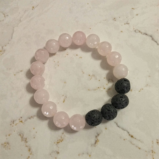 ROSE QUARTZ AND BLACK LAVA AROMATHERAPY DIFFUSER STRETCH BRACELET-BRACELETS-Jipsi Junk-JipsiJunk