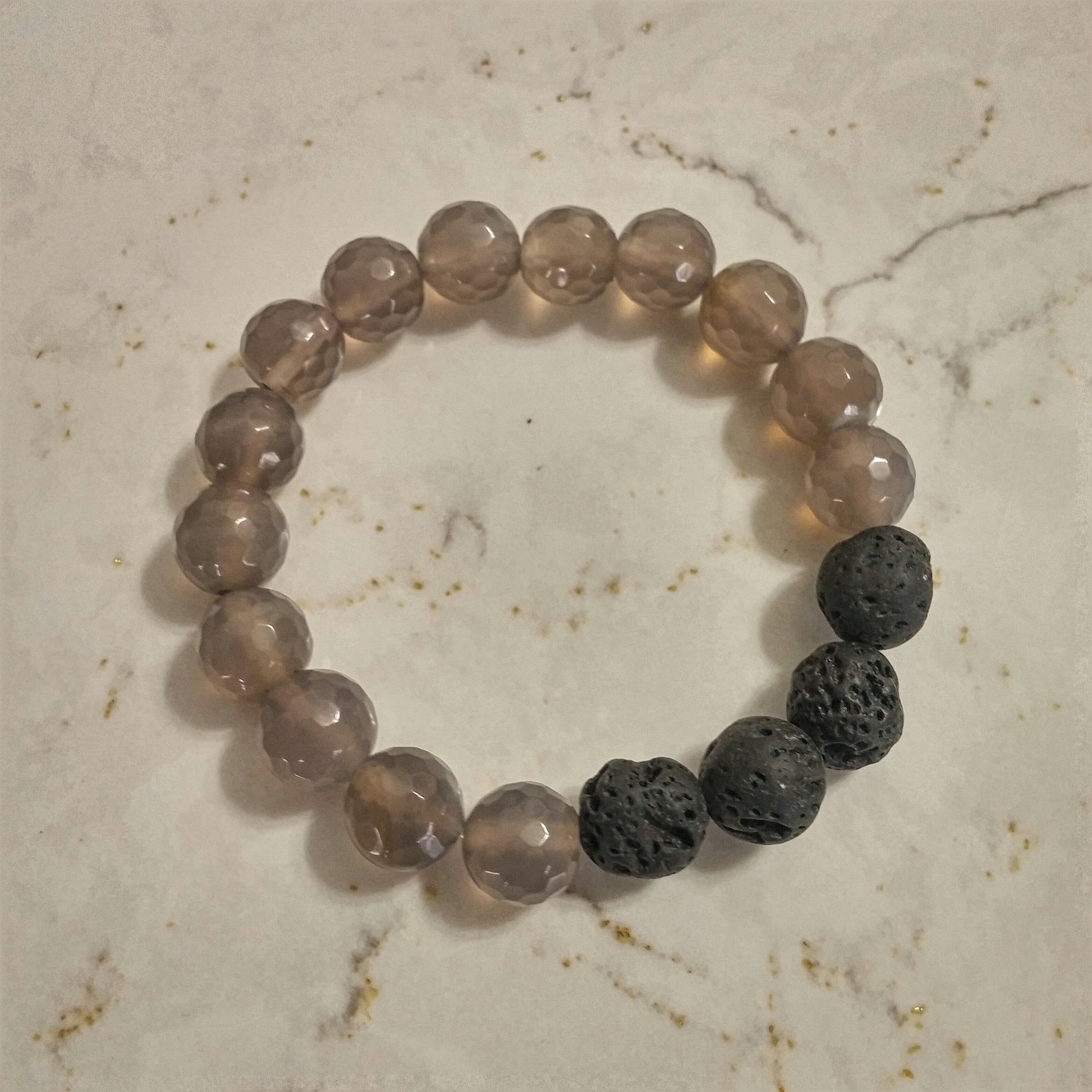 SMOKY AGATE AND BLACK LAVA AROMATHERAPY DIFFUSER STRETCH BRACELET-BRACELETS-Jipsi Junk-JipsiJunk