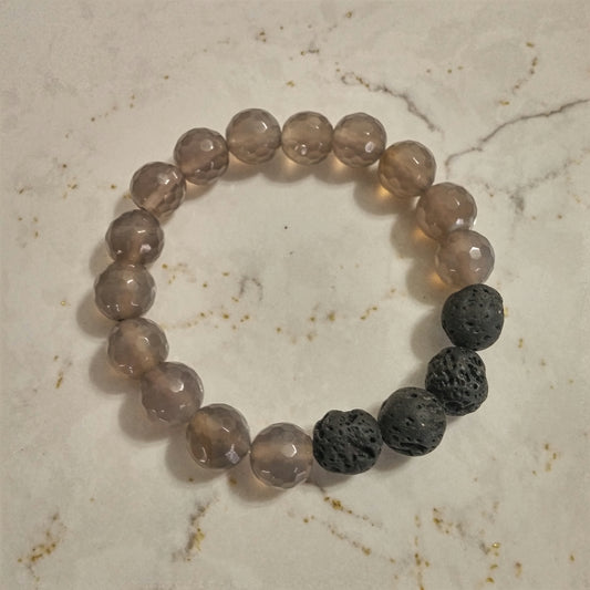 SMOKY AGATE AND BLACK LAVA AROMATHERAPY DIFFUSER STRETCH BRACELET-BRACELETS-Jipsi Junk-JipsiJunk