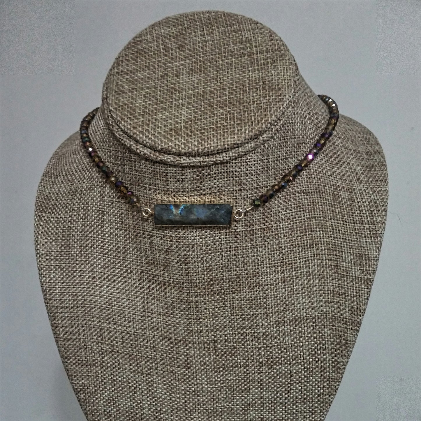 CHATOYANT PYRAMID CUT LABRADORITE RECTANGULAR BAR CHOKER NECKLACE-NECKLACES-Jipsi Junk-JipsiJunk