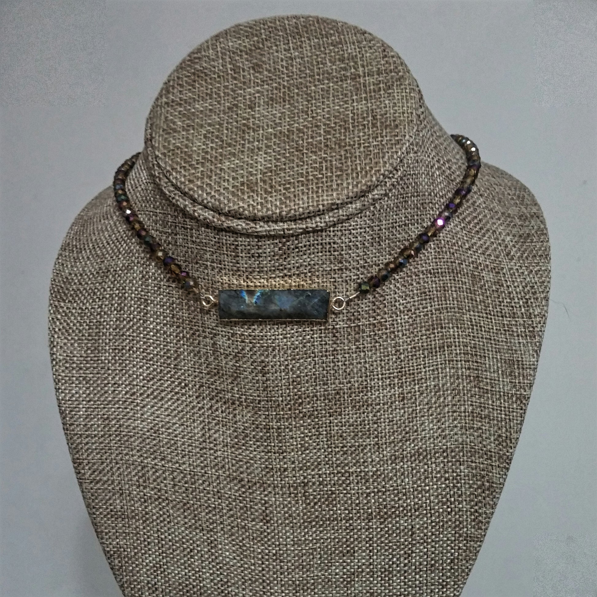 CHATOYANT PYRAMID CUT LABRADORITE RECTANGULAR BAR CHOKER NECKLACE-NECKLACES-Jipsi Junk-JipsiJunk