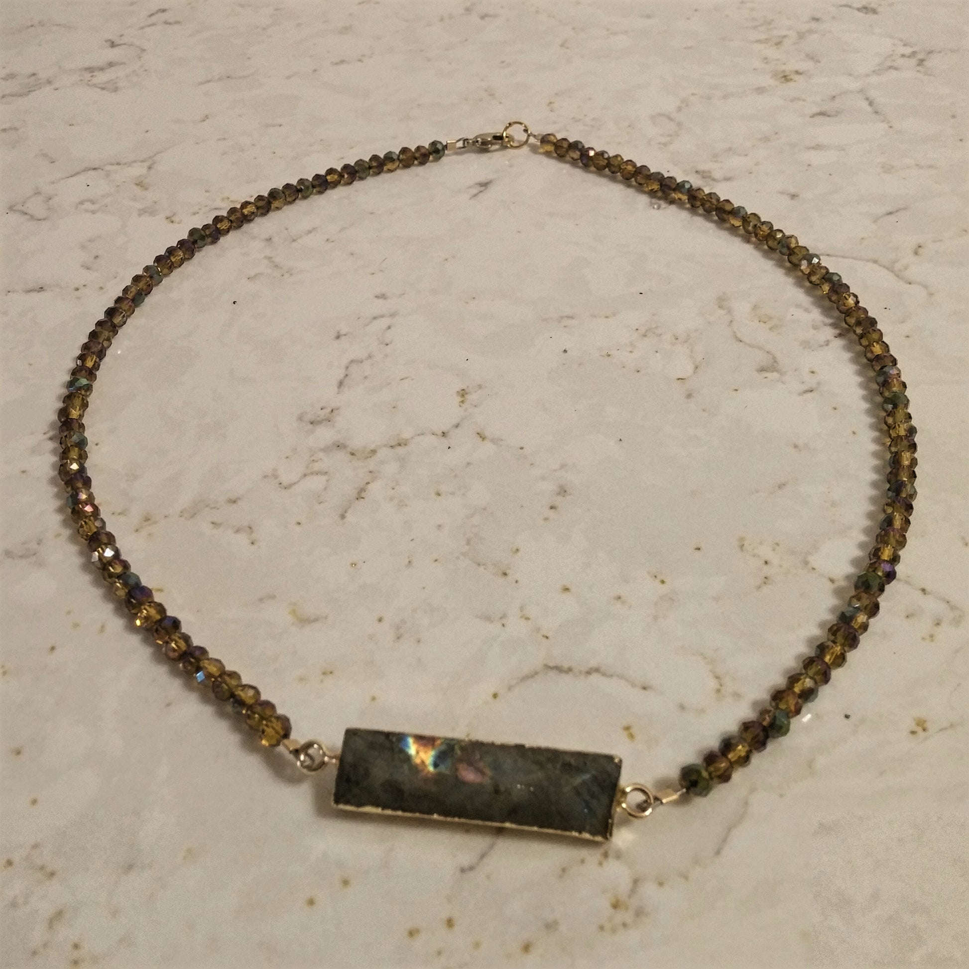 CHATOYANT PYRAMID CUT LABRADORITE RECTANGULAR BAR CHOKER NECKLACE-NECKLACES-Jipsi Junk-JipsiJunk
