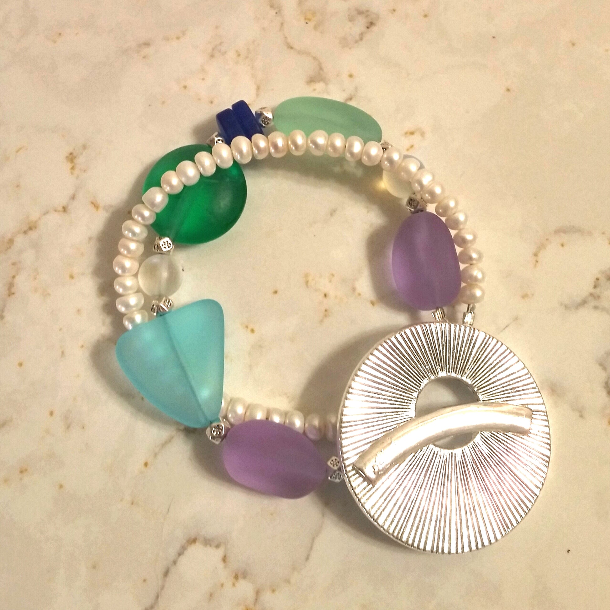 MERMAID SEAGLASS AND PEARL TOGGLE BRACELET-BRACELETS-Jipsi Junk-JipsiJunk