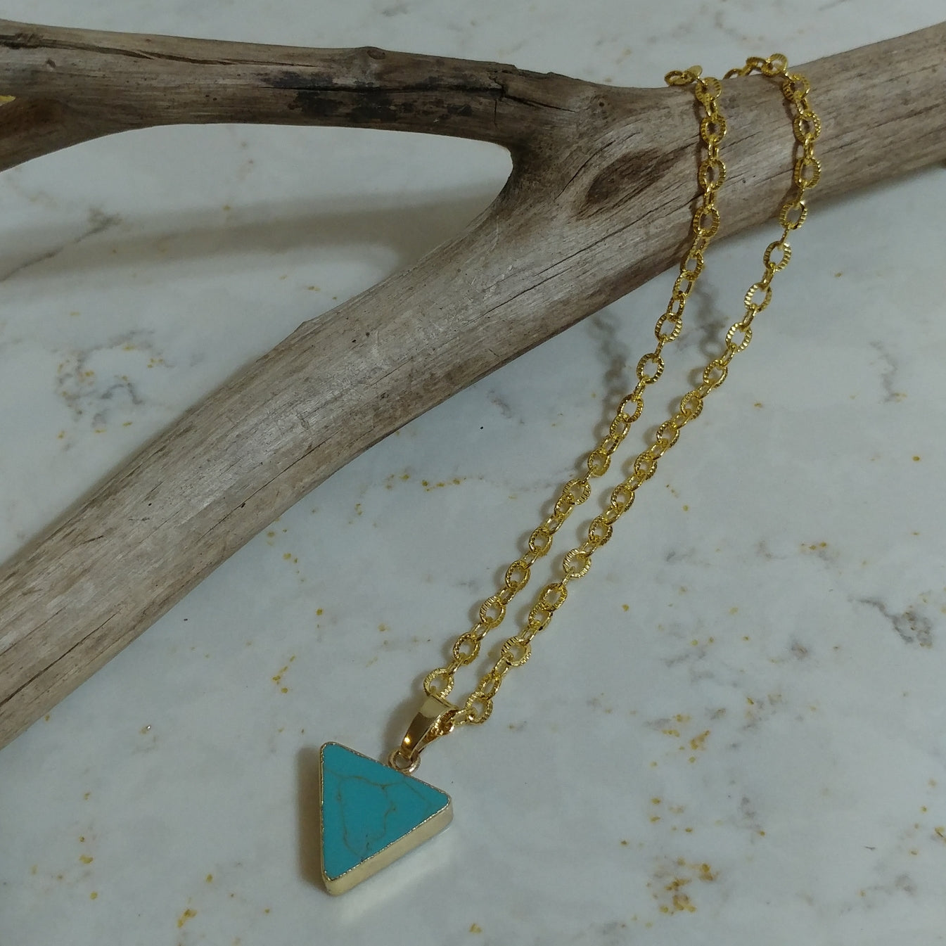 BLUE TURQUOISE HOWLITE TRIANGLE NECKLACE-NECKLACES-Jipsi Junk-JipsiJunk
