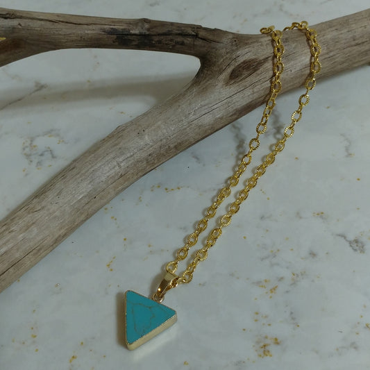 BLUE TURQUOISE HOWLITE TRIANGLE NECKLACE-NECKLACES-Jipsi Junk-JipsiJunk