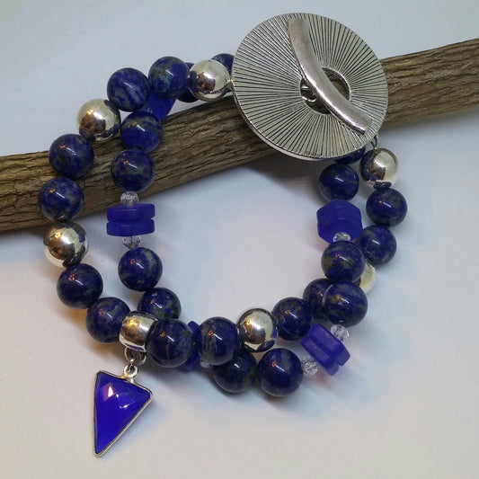 ROYAL LAPIS LAZULI DOUBLE ROW TOGGLE BRACELET-BRACELETS-JipsiJunk-JipsiJunk