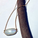 LARGE FACETED OVAL RAINBOW MOONSTONE AND GOLD NECKLACE-NECKLACES-Jipsi Junk-JipsiJunk