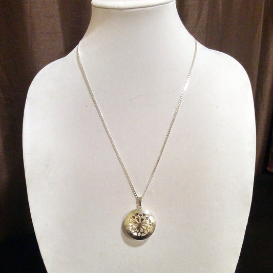CUTOUT FLOWER COIN LOCKET AND AROMATHERAPY DIFFUSER NECKLACE WITH STERLING SILVER FLAT LINK CHAIN-NECKLACES-Jipsi Junk-JipsiJunk