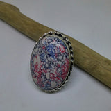 MOSAIC JASPER OVAL RING IN STERLING SILVER WITH ORNATE TWISTED BEZEL-RINGS-Jipsi Junk-JipsiJunk