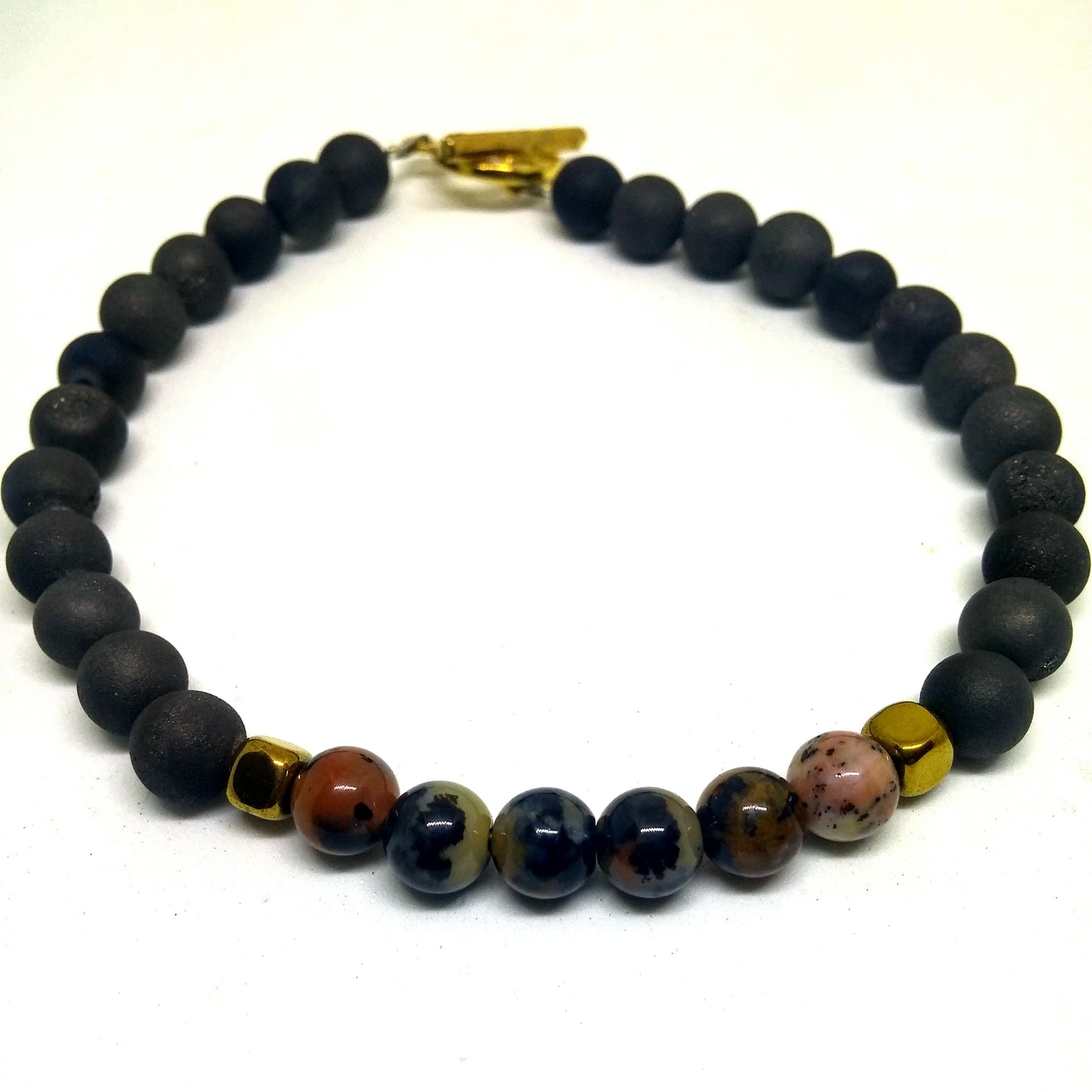 BLACK DRUZY, HEMATITE AND LEOPARD JASPER TOGGLE BRACELET-BRACELETS-Jipsi Junk-JipsiJunk