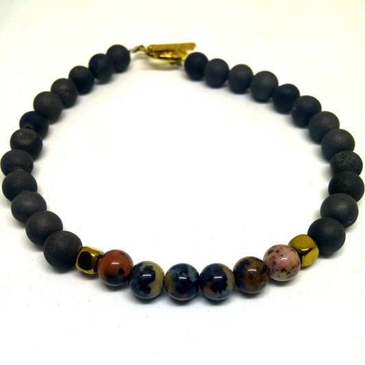 BLACK DRUZY, HEMATITE AND LEOPARD JASPER TOGGLE BRACELET-BRACELETS-Jipsi Junk-JipsiJunk