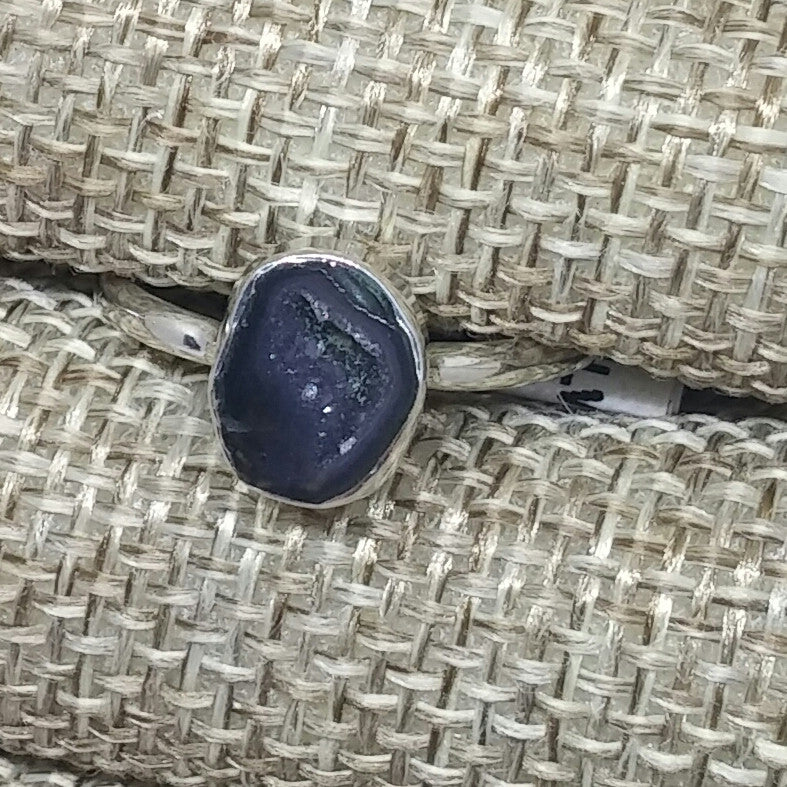 FREEFORM DRUZY GEODE TINY GEM RING IN STERLING SILVER-RINGS-Jipsi Junk-JipsiJunk